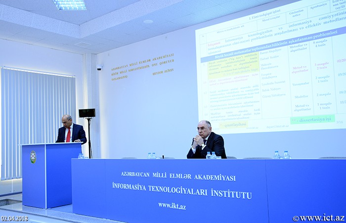Institute of Information Technology of ANAS.  The corresponding member of ANAS, doctor of technical sciences Ramiz Aliguliyev presented report of Department No. 13 for 2018