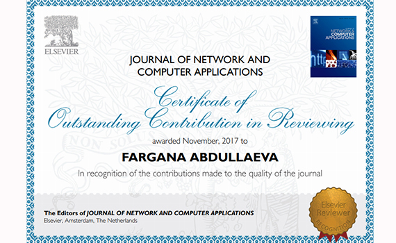 Сотрудница института удостоена сертификата рецензента журнала с импакт-фактором