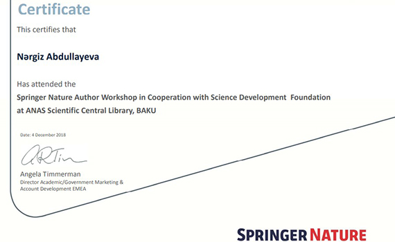 İnstitutun əməkdaşı “Springer Nature” sertifikatına layiq görülüb, Elm və Təhsil Nazirliyi, Elm ve Tehsil Nazirliyi, Azərbaycan Respublikası Elm və Təhsil Nazirliyi, Azerbaycan Respublikasi Elm ve Tehsil Nazirliyi, Elm və Ali Təhsil üzrə Dövlət Agentliyi, Elm və Ali Təhsil, AMEA, Azərbaycan Milli Elmlər Akademiyası, Elmler Akademiyasi, İnformasiya Texnologiyaları İnstitutu, İnformasiya Texnologiyaları, AMEA ITI, AMEA İTİ, İTİ, ITI, ikt.az, ict.az, ict, ikt, www.ict.az, www.ikt.az, Rasim Aliguliyev, Rasim Əliquliyev, RM Əliquliyev, Əliquliyev Rasim, Academician Rasim Aliguliyev