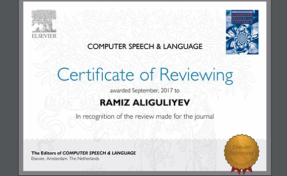 İnstitutun alimi nüfuzlu jurnalın rəyçi sertifikatına layiq görülüb, Elm və Təhsil Nazirliyi, Elm ve Tehsil Nazirliyi, Azərbaycan Respublikası Elm və Təhsil Nazirliyi, Azerbaycan Respublikasi Elm ve Tehsil Nazirliyi, Elm və Ali Təhsil üzrə Dövlət Agentliyi, Elm və Ali Təhsil, AMEA, Azərbaycan Milli Elmlər Akademiyası, Elmler Akademiyasi, İnformasiya Texnologiyaları İnstitutu, İnformasiya Texnologiyaları, AMEA ITI, AMEA İTİ, İTİ, ITI, ikt.az, ict.az, ict, ikt, www.ict.az, www.ikt.az, Rasim Aliguliyev, Rasim Əliquliyev, RM Əliquliyev, Əliquliyev Rasim, Academician Rasim Aliguliyev