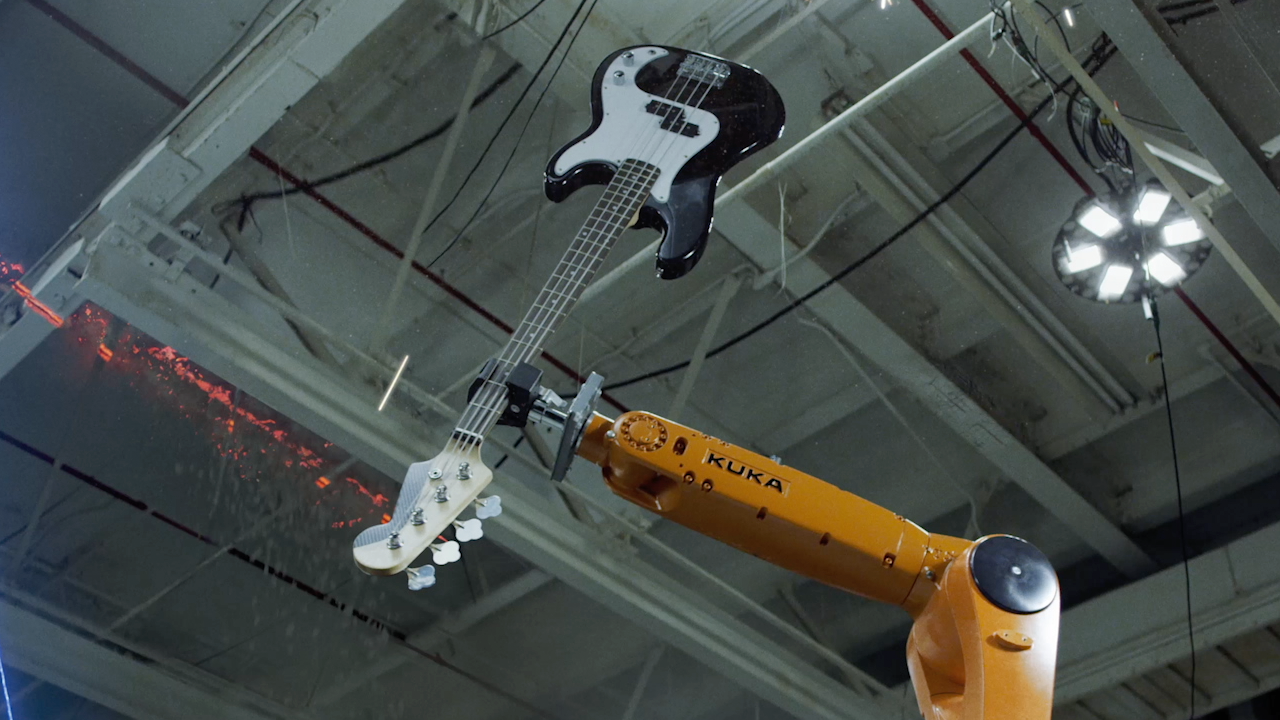 A musical group consisting of industrial robots