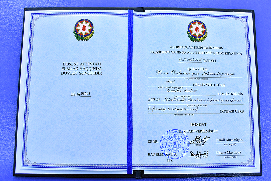 İnstitutun əməkdaşı Roza Şahverdiyevaya dosent elmi adı verilib, Elm və Təhsil Nazirliyi, Elm ve Tehsil Nazirliyi, Azərbaycan Respublikası Elm və Təhsil Nazirliyi, Azerbaycan Respublikasi Elm ve Tehsil Nazirliyi, Elm və Ali Təhsil üzrə Dövlət Agentliyi, Elm və Ali Təhsil, AMEA, Azərbaycan Milli Elmlər Akademiyası, Elmler Akademiyasi, İnformasiya Texnologiyaları İnstitutu, İnformasiya Texnologiyaları, AMEA ITI, AMEA İTİ, İTİ, ITI, ikt.az, ict.az, ict, ikt, www.ict.az, www.ikt.az, Rasim Aliguliyev, Rasim Əliquliyev, RM Əliquliyev, Əliquliyev Rasim, Academician Rasim Aliguliyev