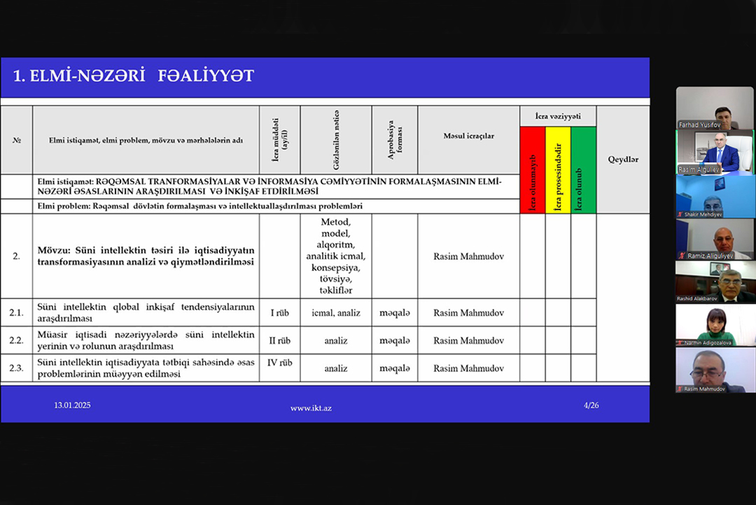 Rəqəmsal inkişaf strategiyası və rəqəmsal dövlətin formalaşmasının elmi-nəzəri əsasları araşdırılır