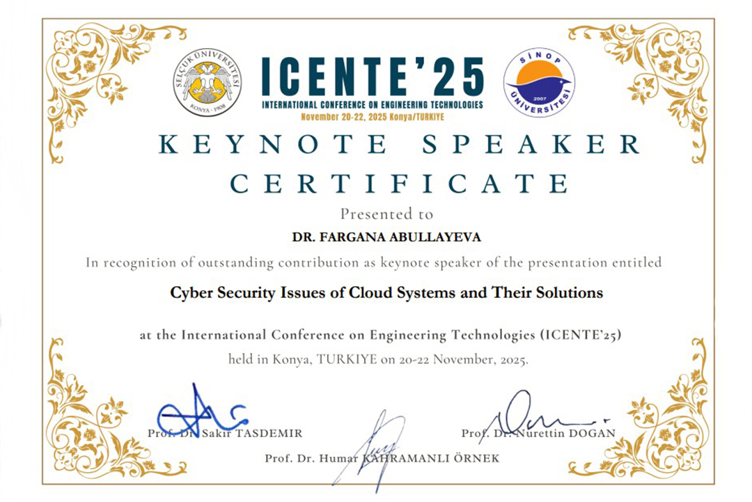 İnstitutun əməkdaşı beynəlxalq konfransda əsas məruzəçi qismində çıxışına görə sertifikata layiq görülüb   