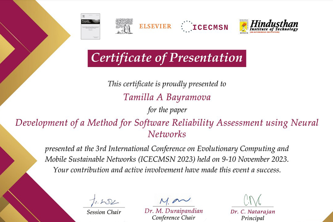 İnstitutun əməkdaşı beynəlxalq konfransda uğurlu iştirakına görə sertifikata layiq görülüb, Elm və Təhsil Nazirliyi, Elm ve Tehsil Nazirliyi, Azərbaycan Respublikası Elm və Təhsil Nazirliyi, Azerbaycan Respublikasi Elm ve Tehsil Nazirliyi, Elm və Ali Təhsil üzrə Dövlət Agentliyi, Elm və Ali Təhsil, AMEA, Azərbaycan Milli Elmlər Akademiyası, Elmler Akademiyasi, İnformasiya Texnologiyaları İnstitutu, İnformasiya Texnologiyaları, AMEA ITI, AMEA İTİ, İTİ, ITI, ikt.az, ict.az, ict, ikt, www.ict.az, www.ikt.az, Rasim Aliguliyev, Rasim Əliquliyev, RM Əliquliyev, Əliquliyev Rasim, Academician Rasim Aliguliyev